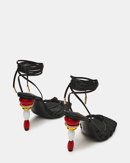 SOLENA Black Strappy Leg-Tie Square-Toe Women's Sculptured Heel | Steve Madden