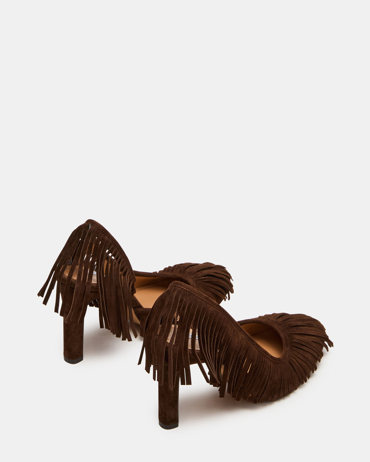 GREER Brown Suede Fringe Slingback Round-Toe Women's Heel | Steve Madden