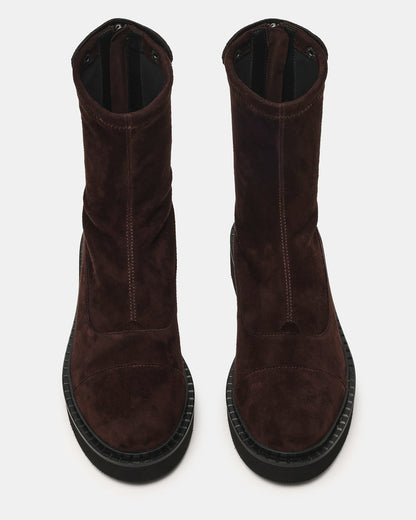 MYER Brown Suede Round-Toe Zipper Closure Women's Ankle Boot | Steve Madden
