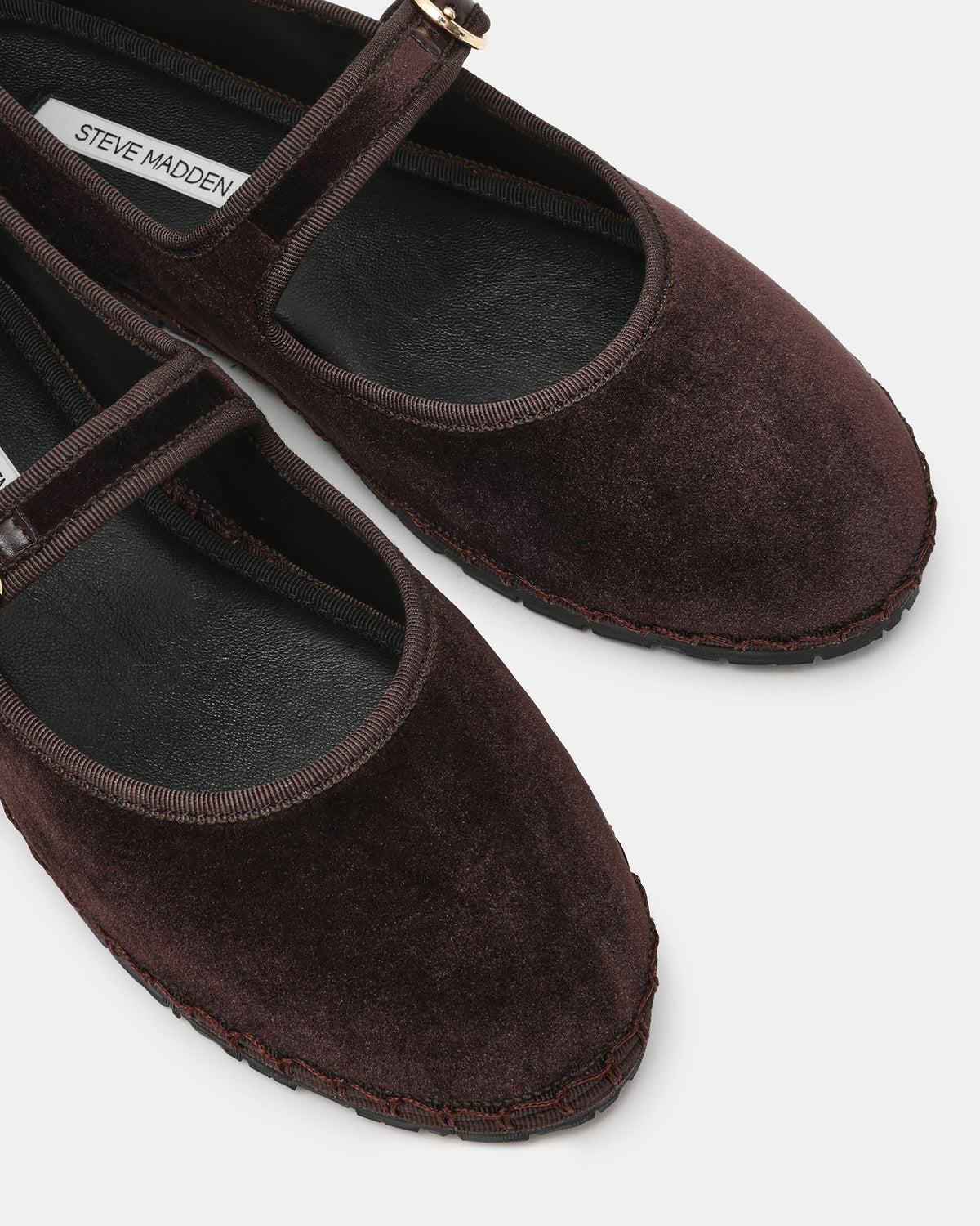 VELMA Brown Velvet Mary Jane Gold-Detail Buckle Women's Flat | Steve Madden