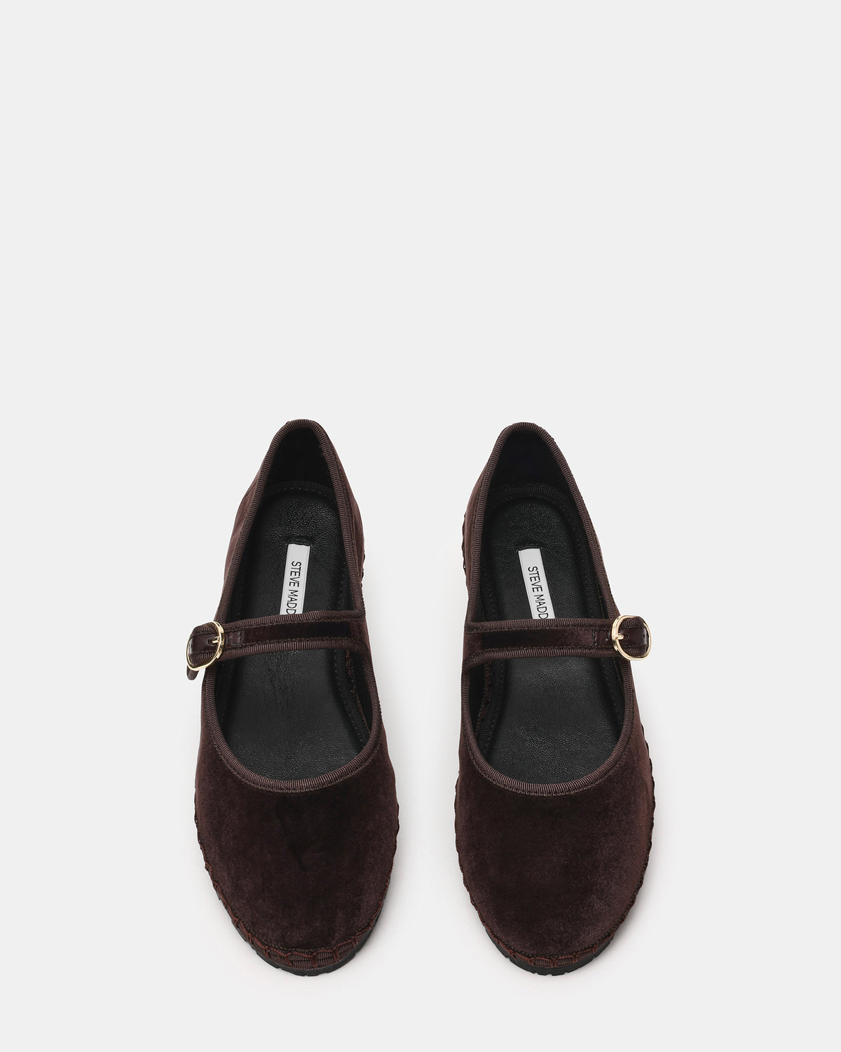 VELMA Brown Velvet Mary Jane Gold-Detail Buckle Women's Flat | Steve Madden