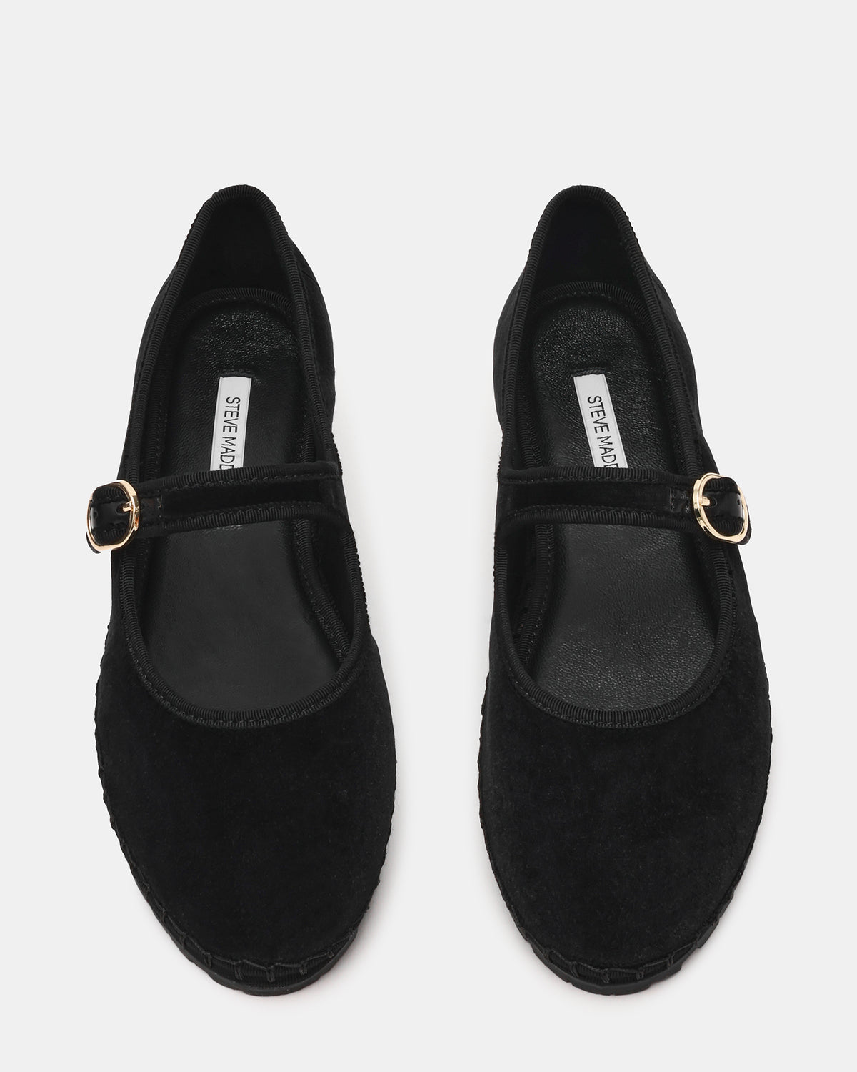 VELMA Black Velvet Mary Jane Gold-Detail Buckle Women's Flat | Steve Madden
