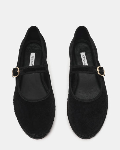 VELMA Black Velvet Mary Jane Gold-Detail Buckle Women's Flat | Steve Madden