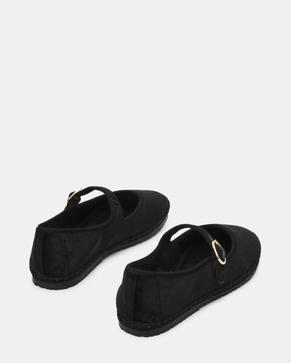 VELMA Black Velvet Mary Jane Gold-Detail Buckle Women's Flat | Steve Madden