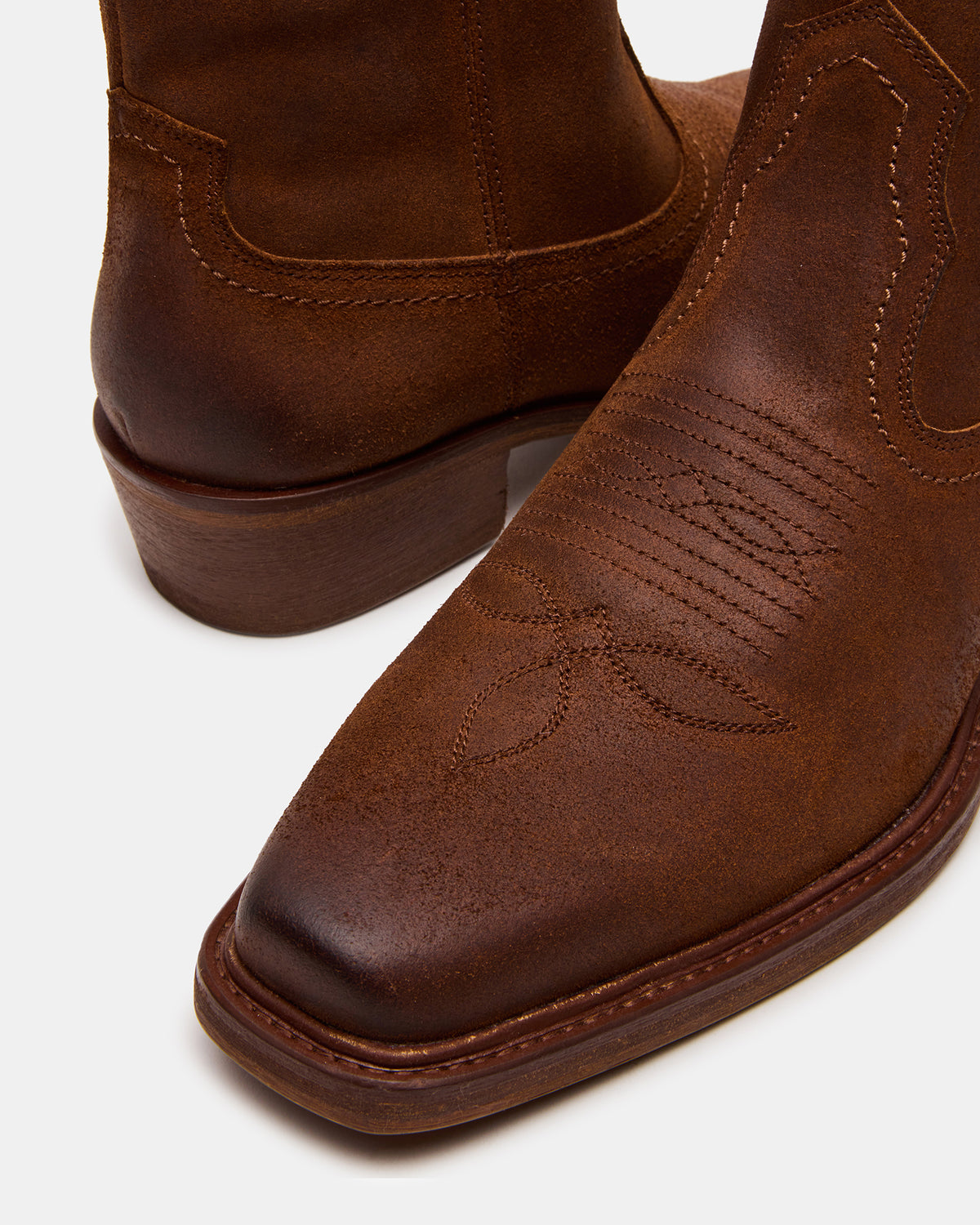 SANDERSON Dark Tan Square-Toe Western Men's Ankle Boot | Steve Madden