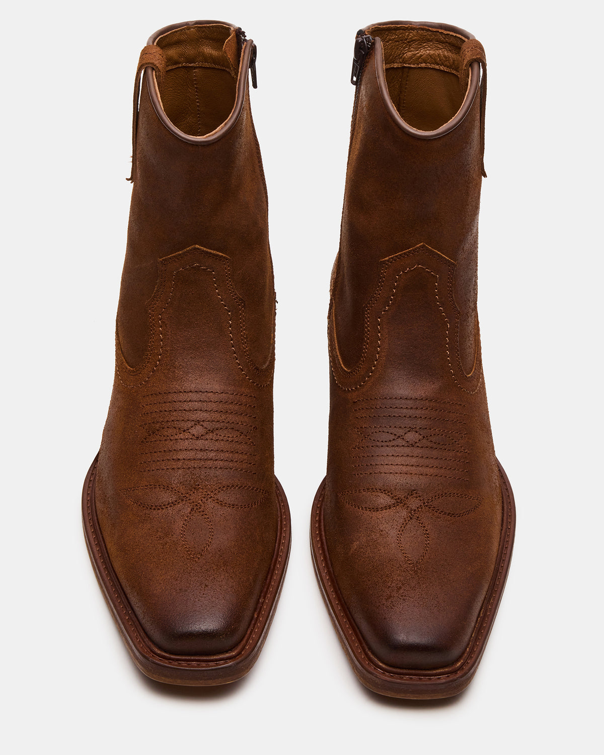 SANDERSON Dark Tan Square-Toe Western Men's Ankle Boot | Steve Madden
