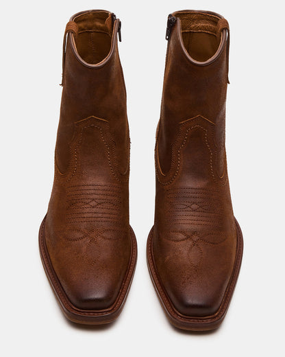 SANDERSON Dark Tan Square-Toe Western Men's Ankle Boot | Steve Madden