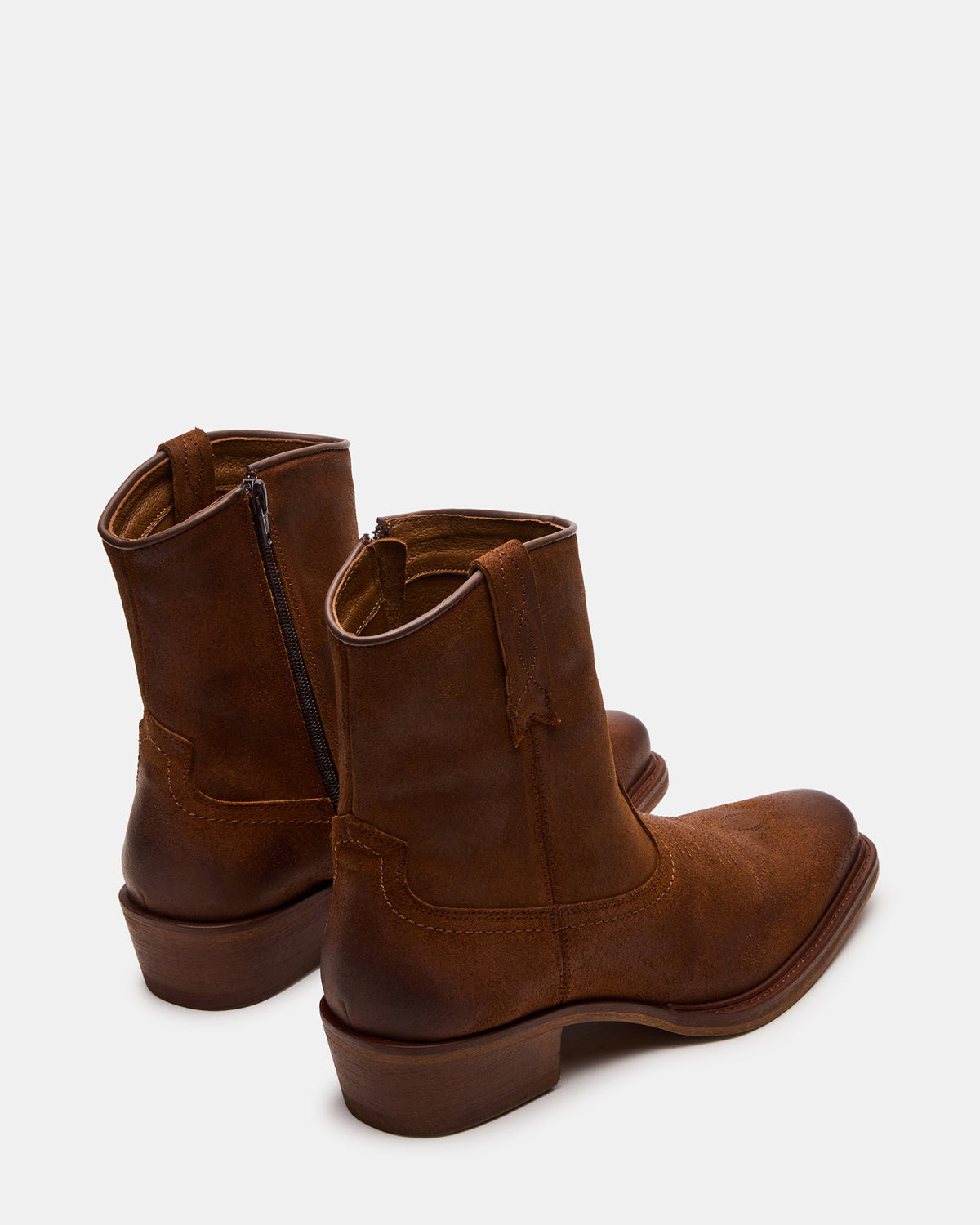SANDERSON Dark Tan Square-Toe Western Men's Ankle Boot | Steve Madden