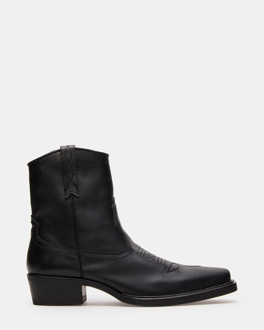 SANDERSON Black Leather Square-Toe Western Men's Ankle Boot | Steve Madden