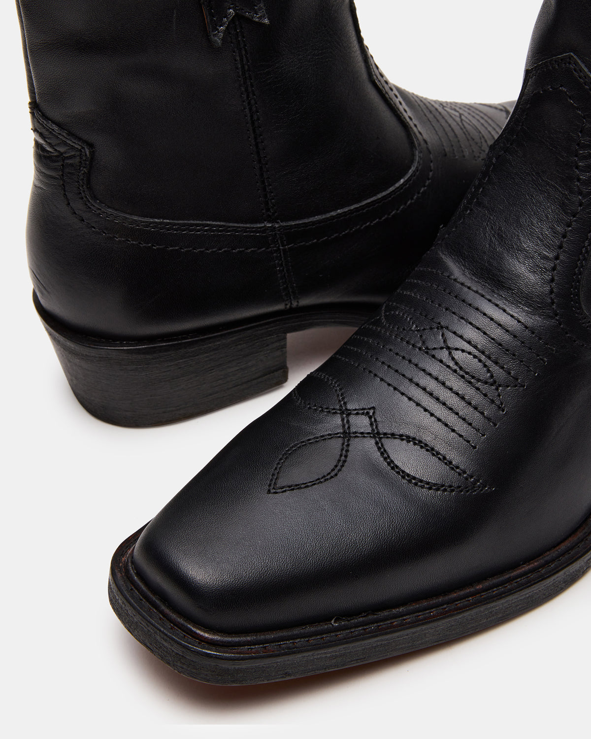 SANDERSON Black Leather Square-Toe Western Men's Ankle Boot | Steve Madden