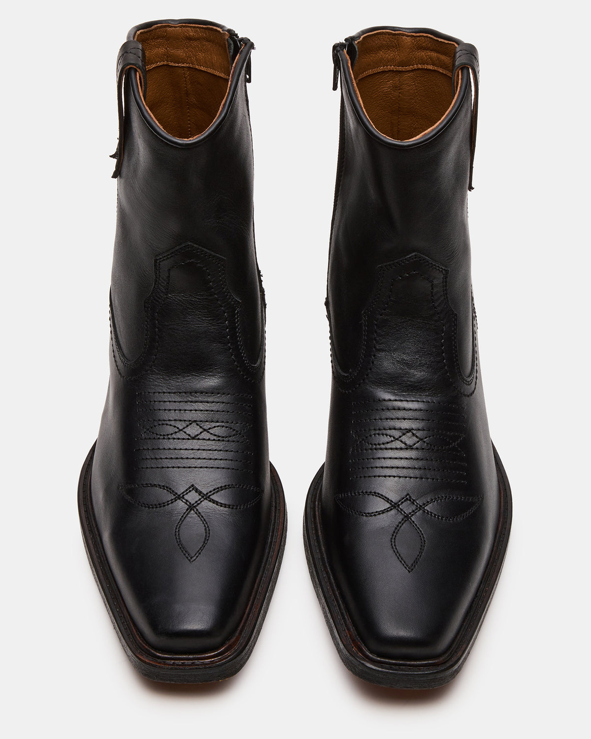 SANDERSON Black Leather Square-Toe Western Men's Ankle Boot | Steve Madden