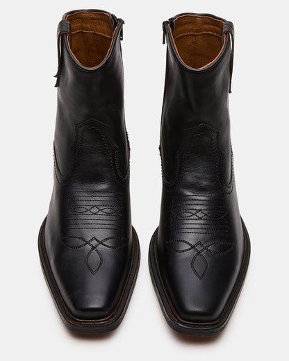 SANDERSON Black Leather Square-Toe Western Men's Ankle Boot | Steve Madden