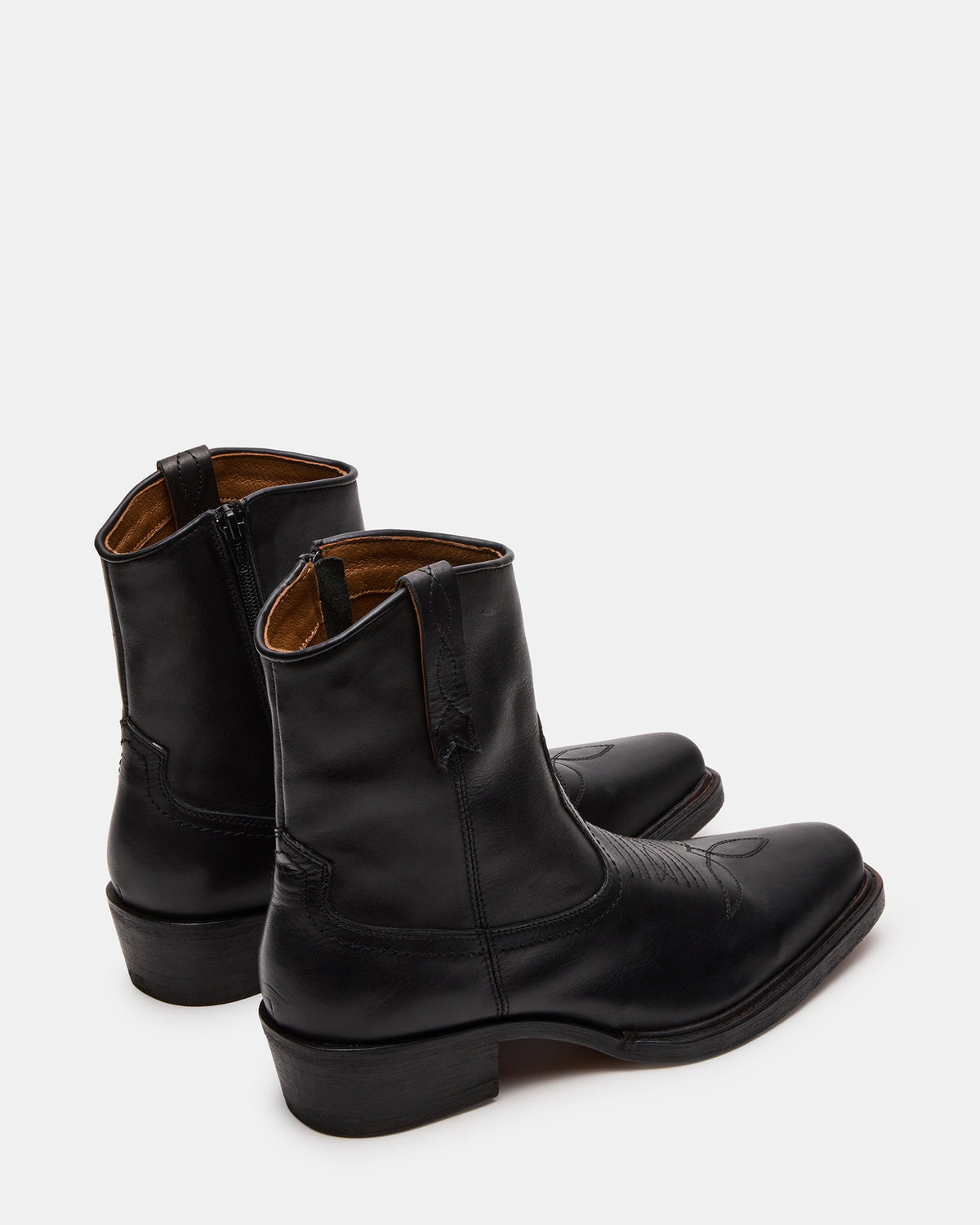 SANDERSON Black Leather Square-Toe Western Men's Ankle Boot | Steve Madden