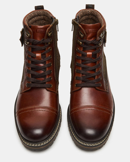 REID Cognac Lace-Up Lug Men's Ankle Boot | Steve Madden