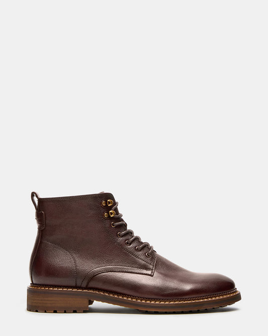 NOBY Brown Leather Men's Lace-Up Ankle Boot | Steve Madden