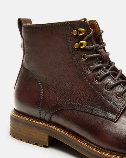 NOBY Brown Leather Men's Lace-Up Ankle Boot | Steve Madden