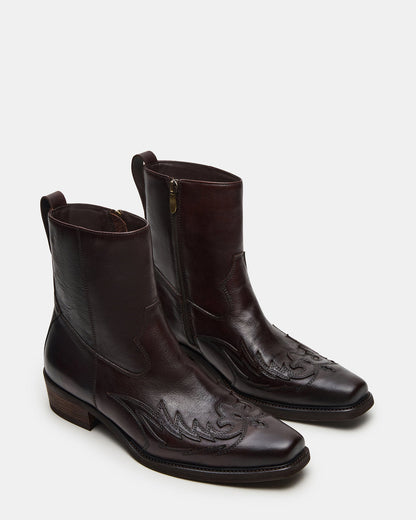 SANTANA Dark Brown Western Men's Ankle Boot | Steve Madden