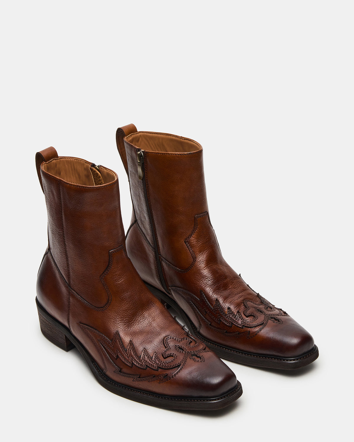SANTANA Brown Leather Western Men's Ankle Boot | Steve Madden