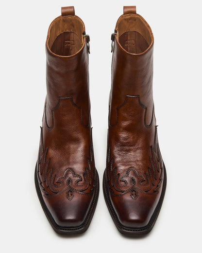 SANTANA Brown Leather Western Men's Ankle Boot | Steve Madden