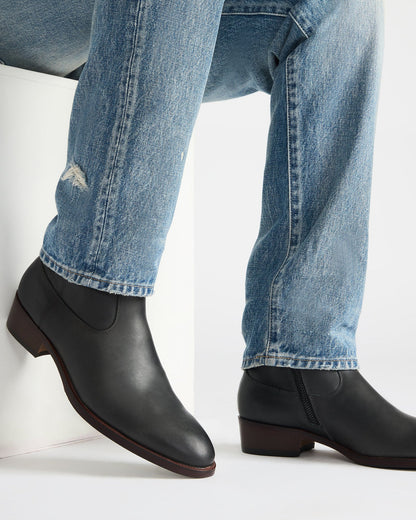 HENDRIK Black Leather Men's Ankle Boot | Steve Madden