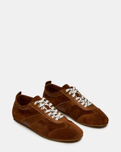 JUNA Cognac Suede Low-Top Lace-Up Stripe Men's Sneaker | Steve Madden