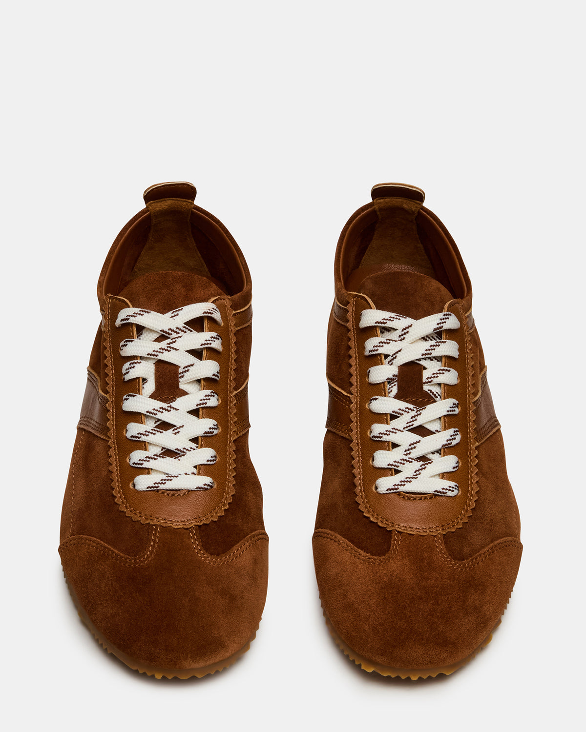 JUNA Cognac Suede Low-Top Lace-Up Stripe Men's Sneaker | Steve Madden