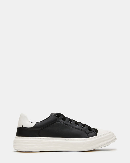MACRAE Black Leather Men's Low-Top Fashion Sneaker | Steve Madden