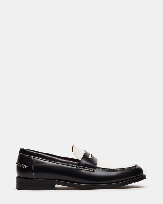 NATAN Black/ White Leather Men's Slip-On Dress Loafer | Steve Madden