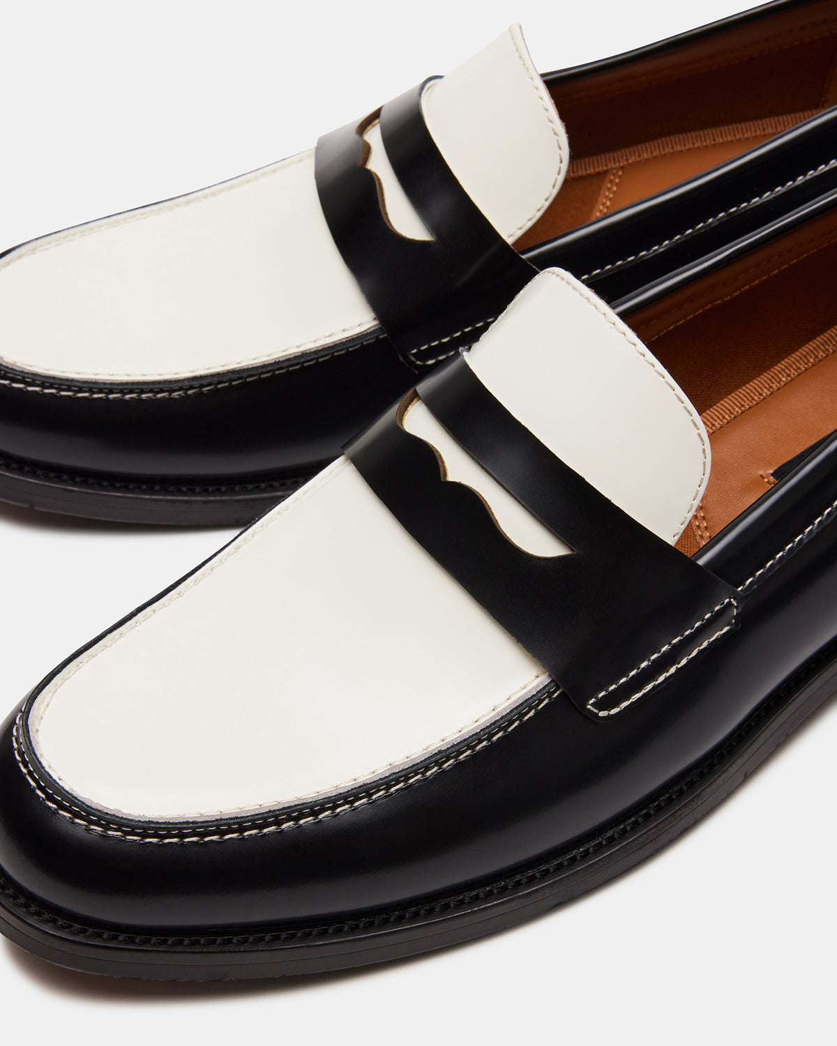 NATAN Black/ White Leather Men's Slip-On Dress Loafer | Steve Madden