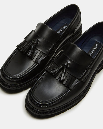 ARTHUS Black Leather Slip-On Tassel Men's Loafer | Steve Madden
