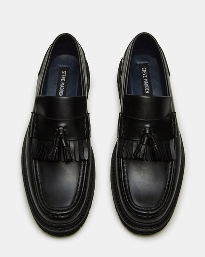 ARTHUS Black Leather Slip-On Tassel Men's Loafer | Steve Madden