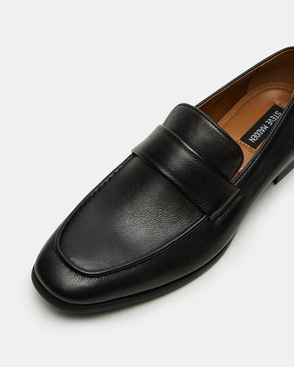 BISCUIT Black Leather Slip-On Men's Dress Loafer | Steve Madden