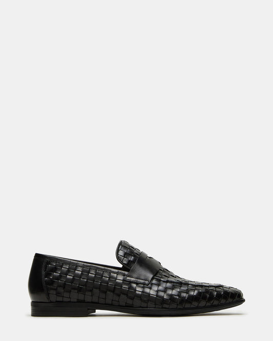 POCO Black Leather Woven Slip-On Men's Dress Loafer | Steve Madden