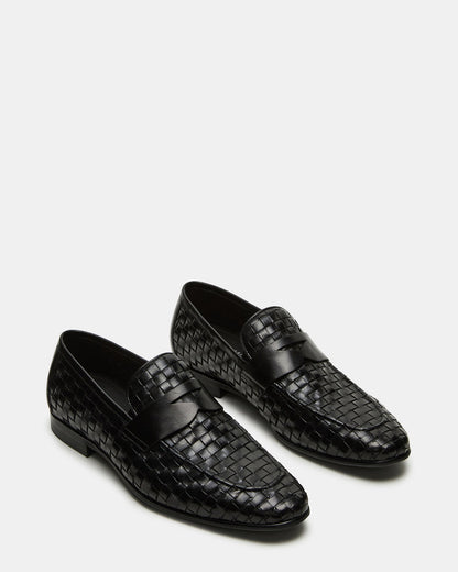 POCO Black Leather Woven Slip-On Men's Dress Loafer | Steve Madden
