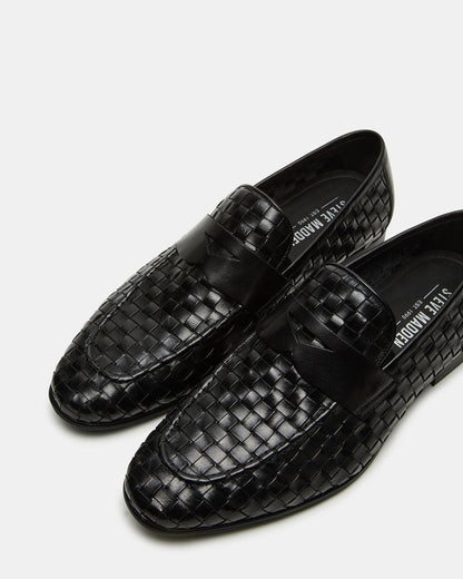 POCO Black Leather Woven Slip-On Men's Dress Loafer | Steve Madden