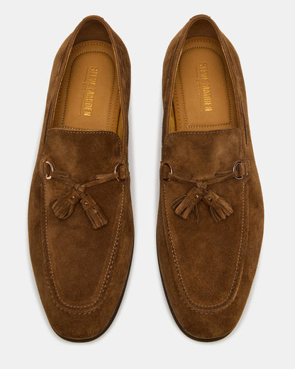 LOGAN Cognac Suede Tassel Slip-On Men's Loafer | Steve Madden