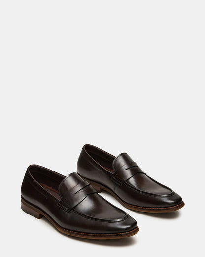 LIGHTNING Brown Leather Round-Toe Slip-On Men's Loafer | Steve Madden