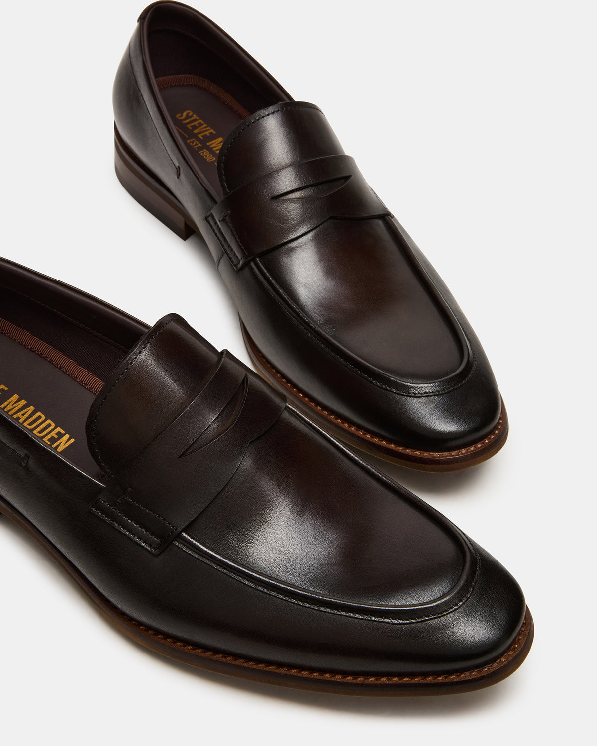 LIGHTNING Brown Leather Round-Toe Slip-On Men's Loafer | Steve Madden