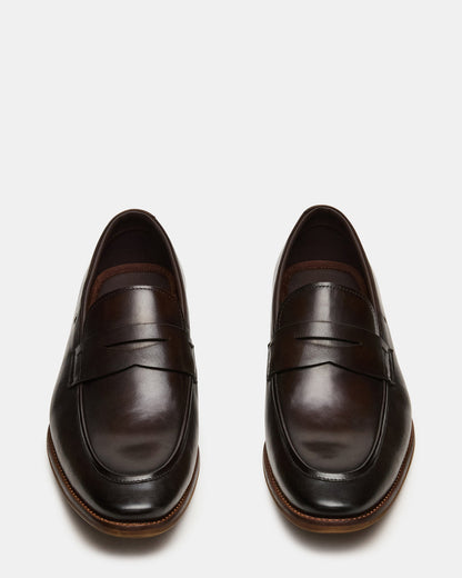 LIGHTNING Brown Leather Round-Toe Slip-On Men's Loafer | Steve Madden
