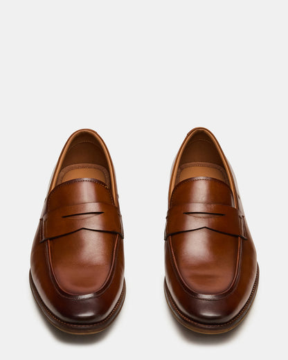 LIGHTNING Tan Leather Round-Toe Slip-On Men's Loafer | Steve Madden