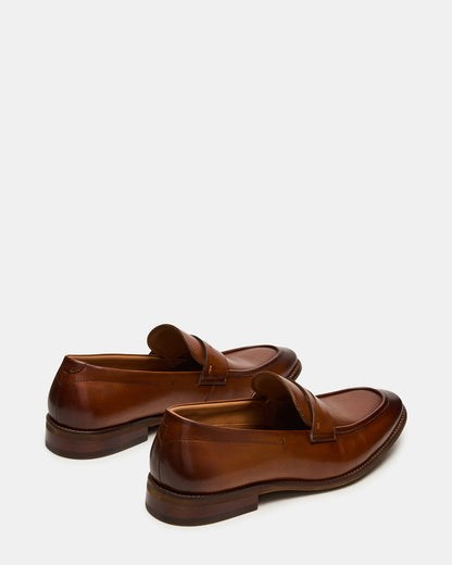 LIGHTNING Tan Leather Round-Toe Slip-On Men's Loafer | Steve Madden