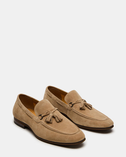 LOGAN Taupe Suede Tassel Slip-On Men's Loafer | Steve Madden