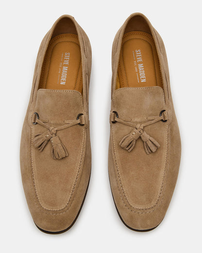 LOGAN Taupe Suede Tassel Slip-On Men's Loafer | Steve Madden