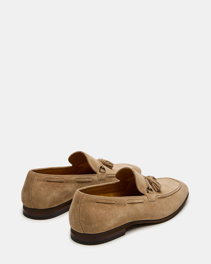 LOGAN Taupe Suede Tassel Slip-On Men's Loafer | Steve Madden