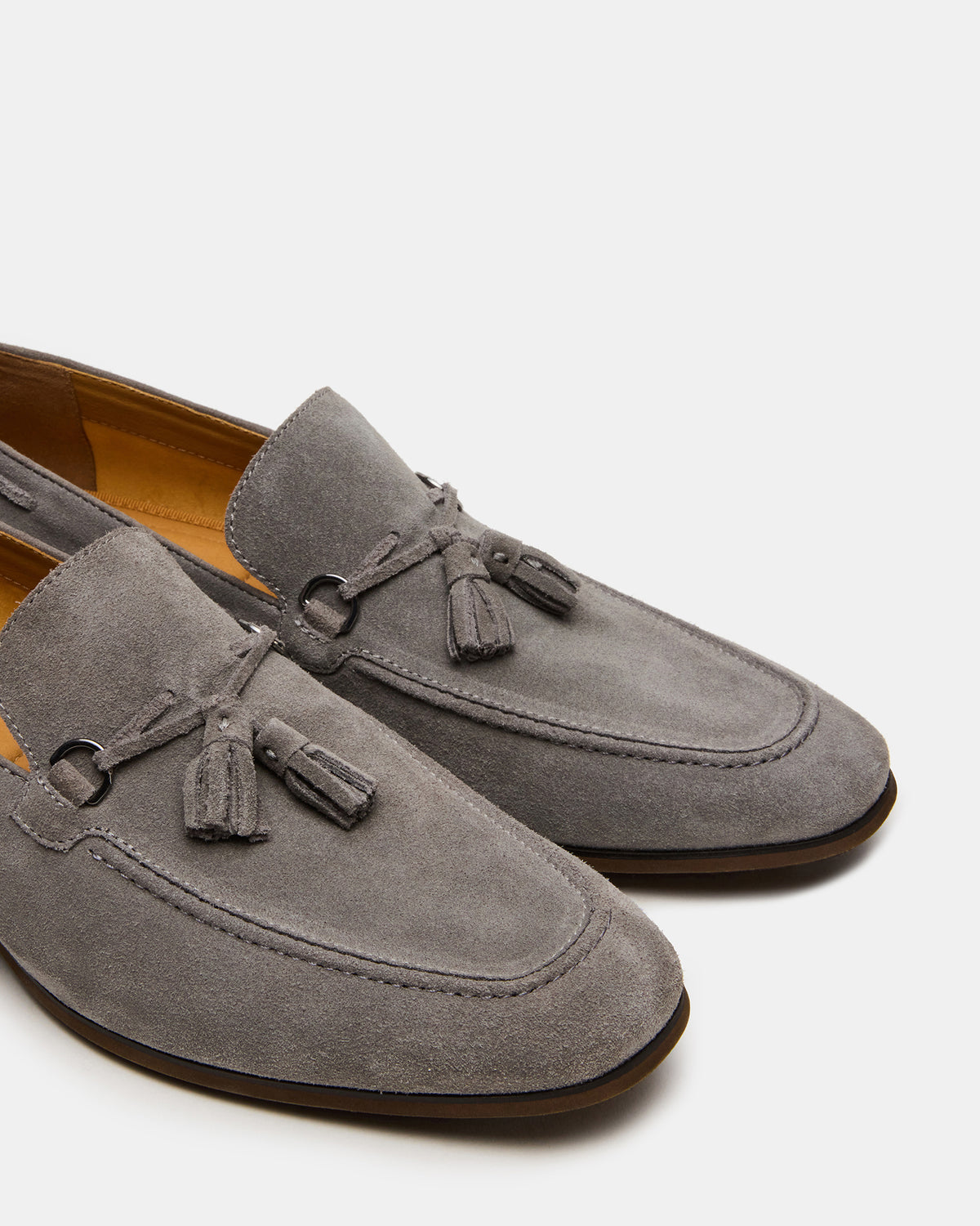 LOGAN Light Grey Suede Tassel Slip-On Men's Loafer | Steve Madden
