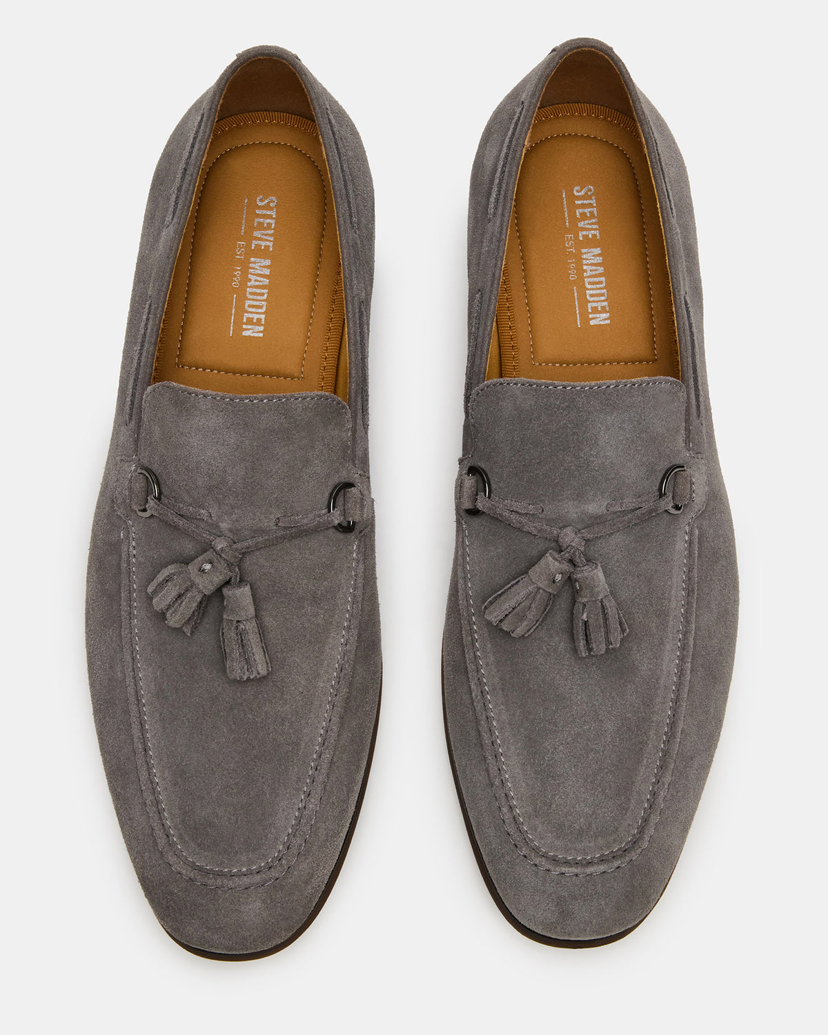 LOGAN Light Grey Suede Tassel Slip-On Men's Loafer | Steve Madden