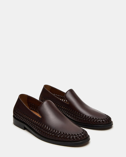 NAPOLI Brown Leather Slip-On Woven Men's Loafer | Steve Madden