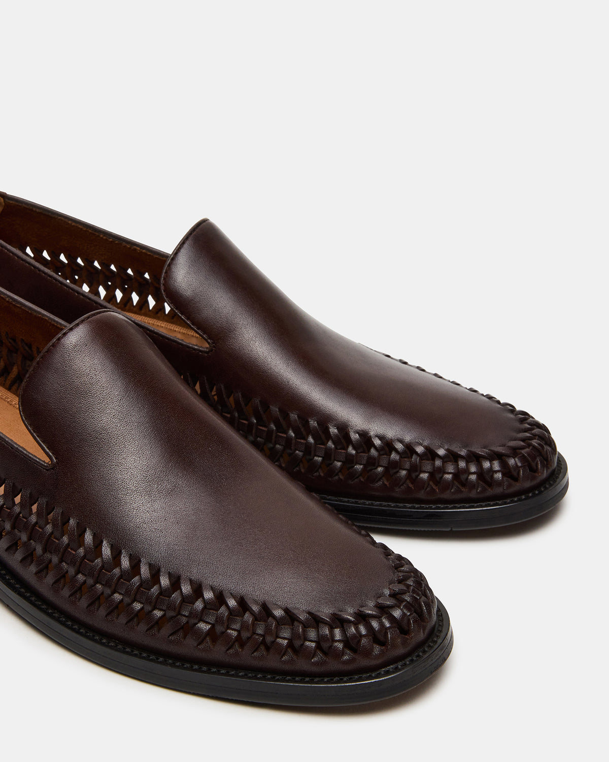NAPOLI Brown Leather Slip-On Woven Men's Loafer | Steve Madden