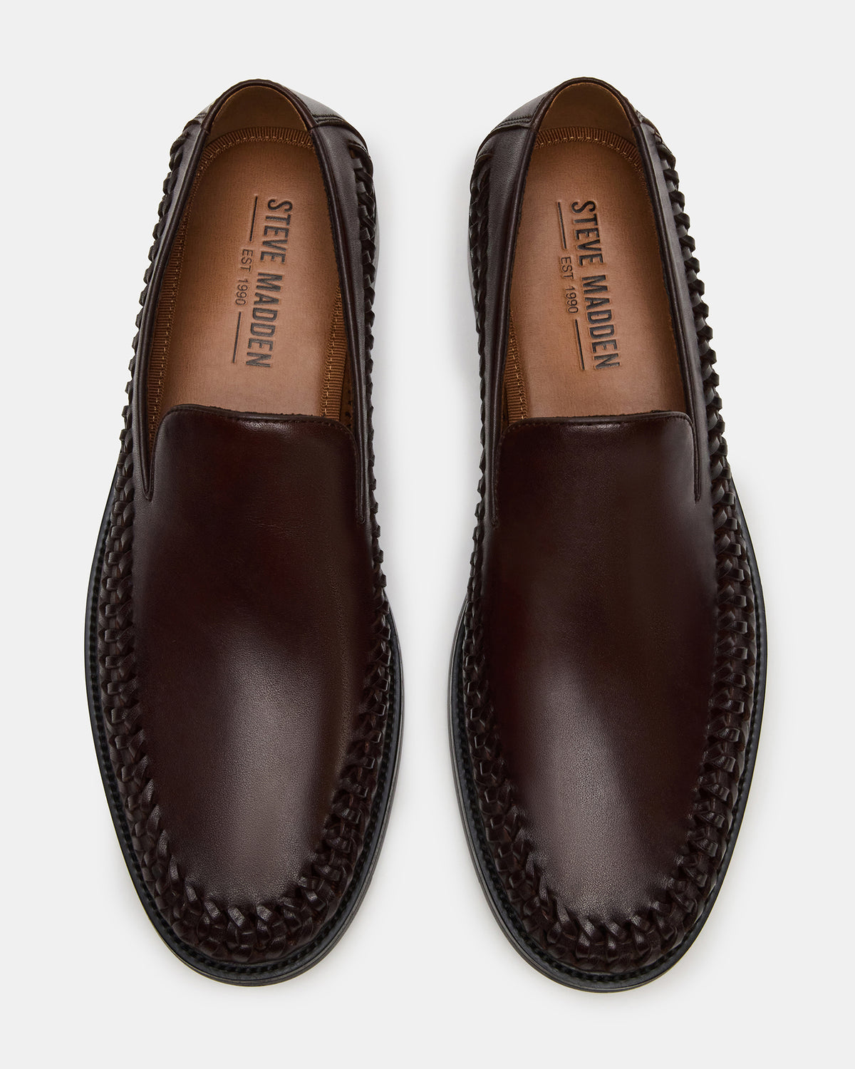 NAPOLI Brown Leather Slip-On Woven Men's Loafer | Steve Madden