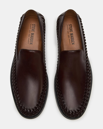 NAPOLI Brown Leather Slip-On Woven Men's Loafer | Steve Madden